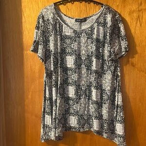 Mandy Evan’s Elegant Black and Gray Women's Short Sleeve Top Large
